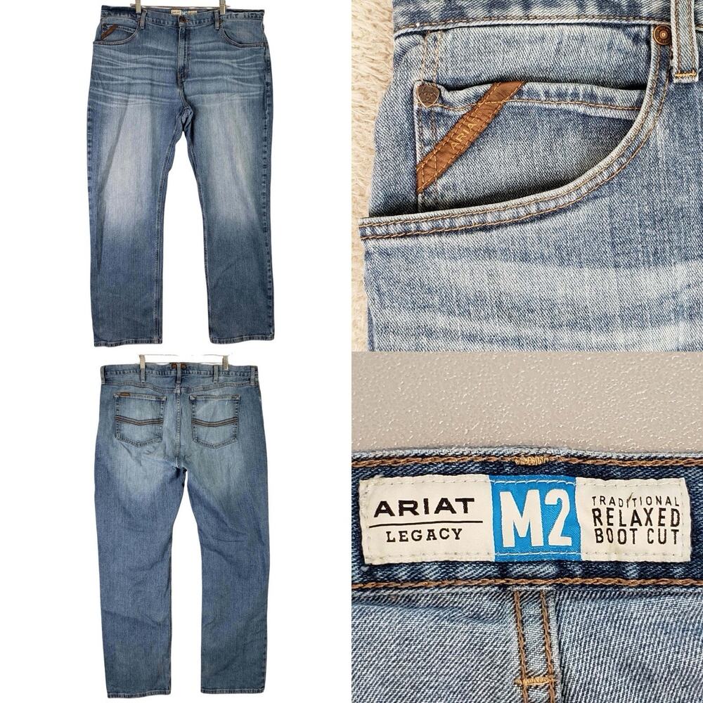 Ariat M2 Legacy Jeans Bootcut Relaxed Fit Light Wash Denim Men's Size 42x34
